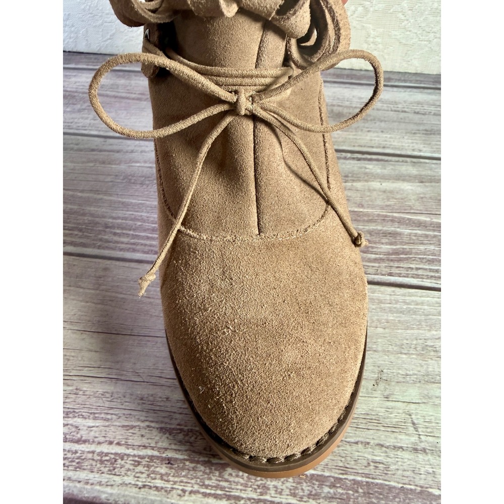 Sole Society Wilshire Taupe Cow Suede Fringe Block Heel Mule Booties Womens 7.5 - Picture 10 of 17
